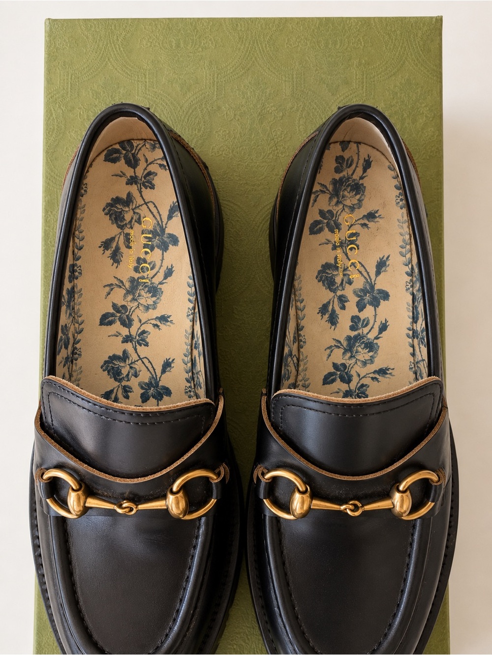 Black Leather Men's Loafers with Gold Bit Hardware